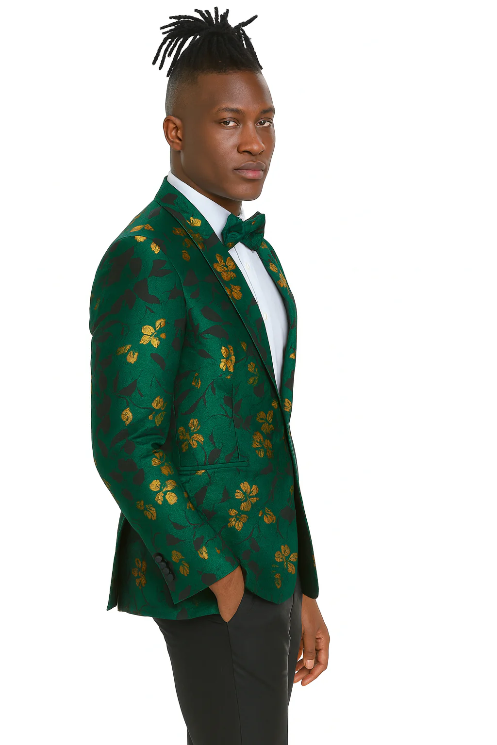 Men's slim fit hunter green and gold paisley prom and wedding tuxedo jacket - Image 4