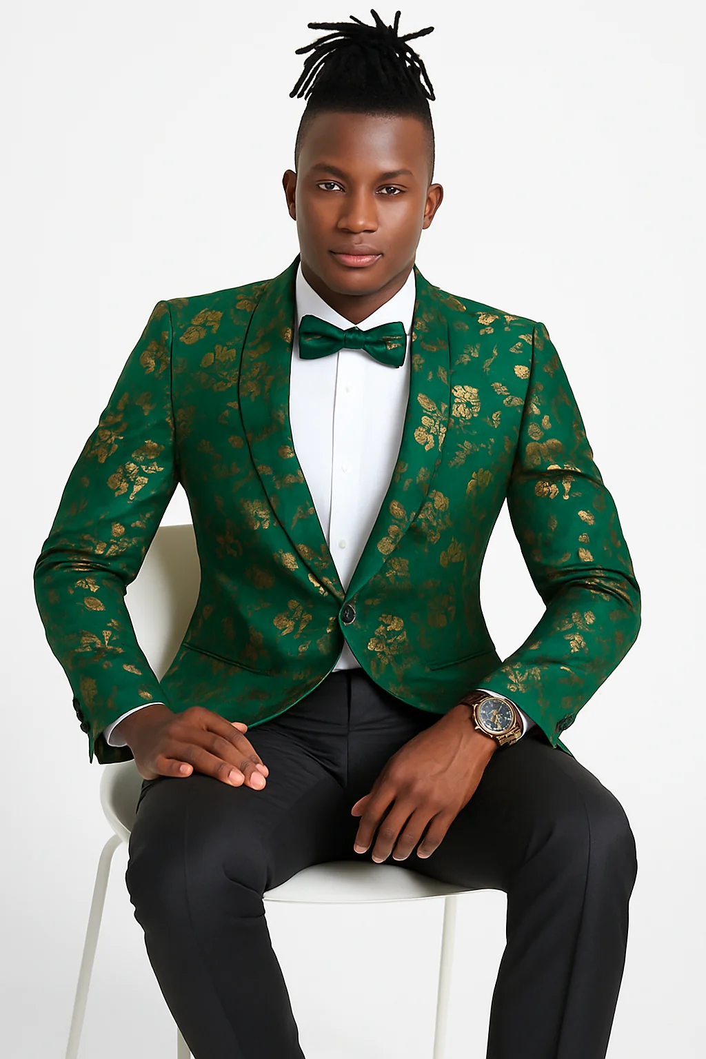 Men's slim fit hunter green and gold paisley prom and wedding tuxedo jacket - Image 6