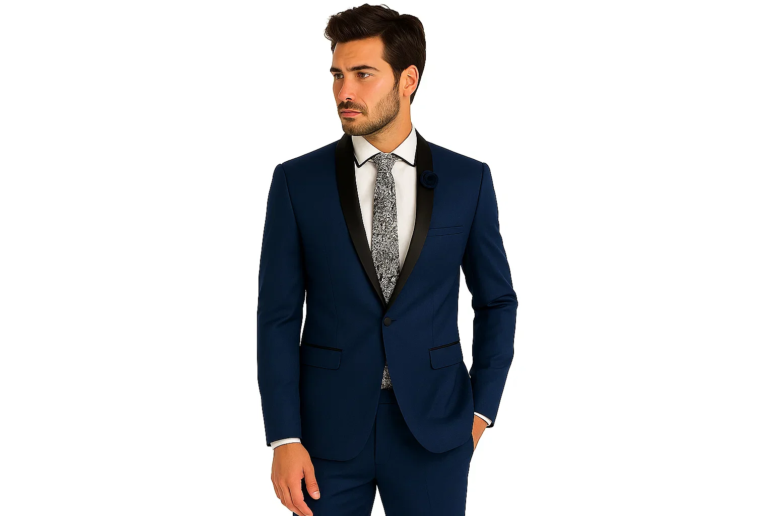 Mens Slim Fit One Button Shawl Tuxedo in Blue - Image 2