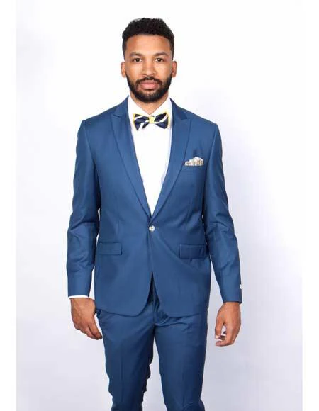 Men's Slim Fit Suit - Fitted Suit - Skinny Suit Men's Blue 1 Button Closures Rossiman Rossi Skinny Suit