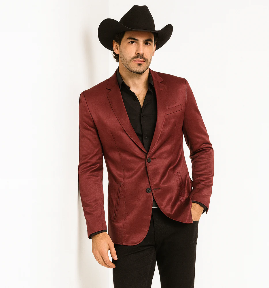 Men's Slim Fit Western Blazer Sport Coats Burgundy Sacos Vaqueros Para Hombre - Image 9