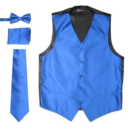 Men's Solid Royal Big and Tall Waist coat & Tie