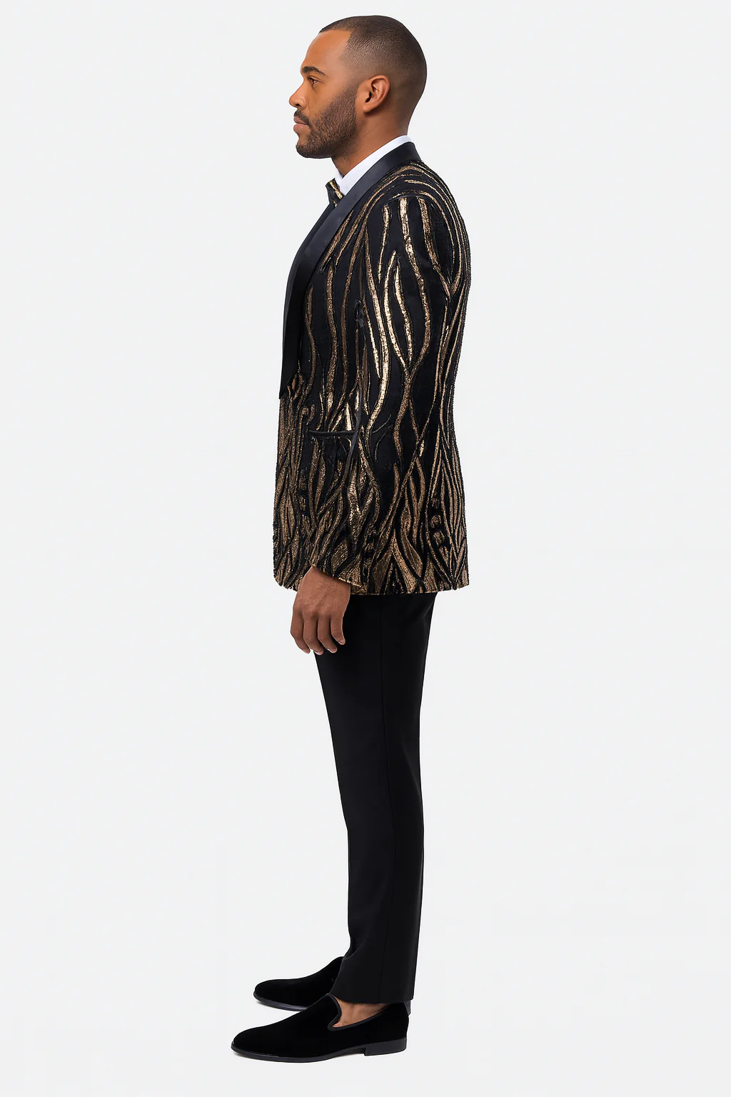 EJ Samuel Black & Gold Sequin Shawl Lapel Tuxedo Jacket - Image 3