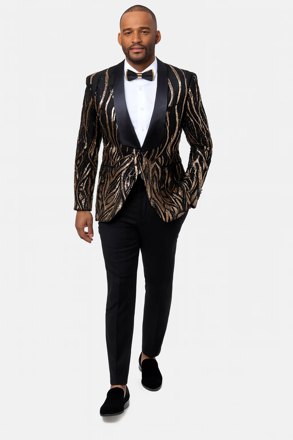 EJ Samuel Black & Gold Sequin Shawl Lapel Tuxedo Jacket - Image 5
