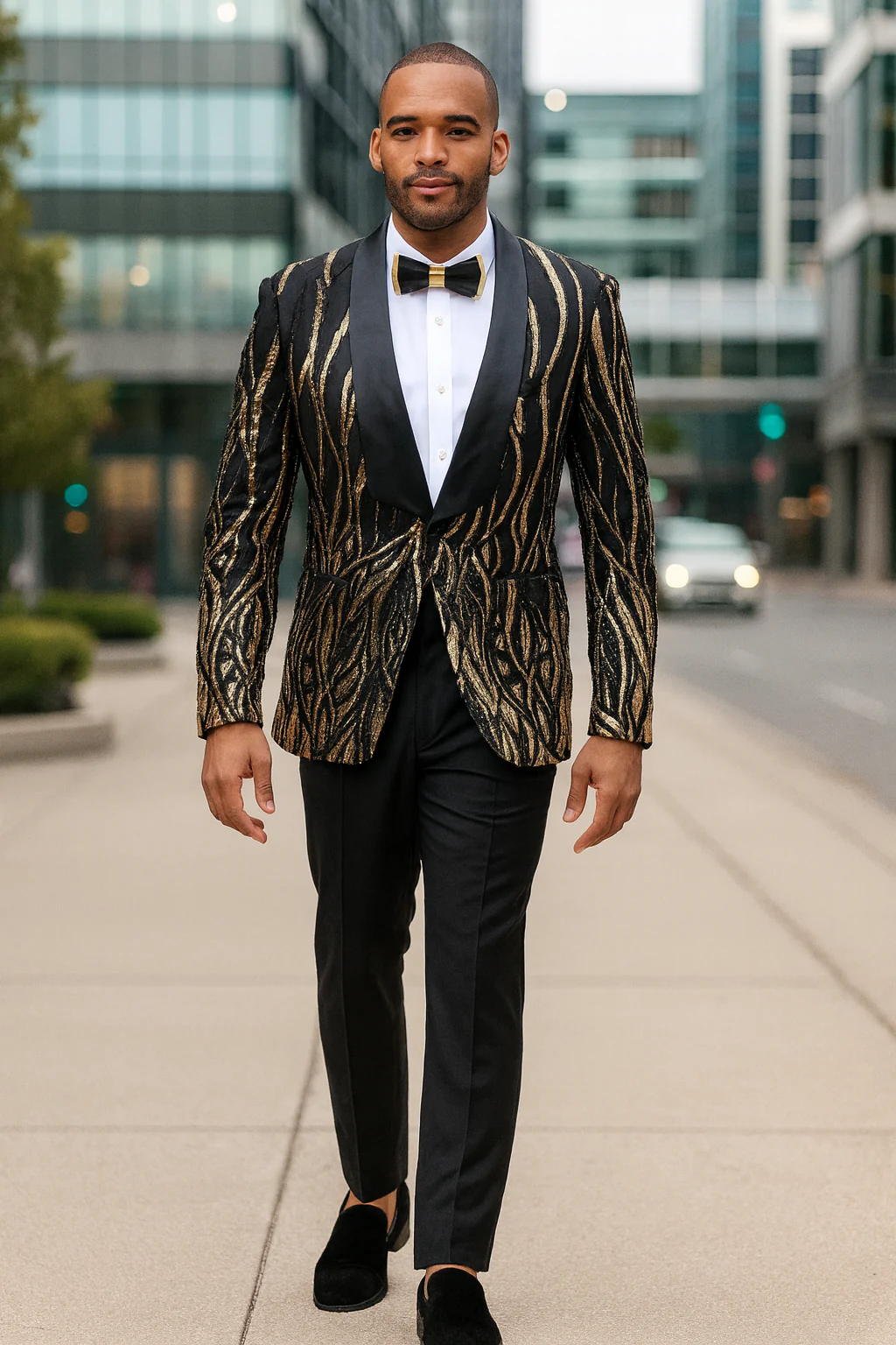 EJ Samuel Black & Gold Sequin Shawl Lapel Tuxedo Jacket - Image 6