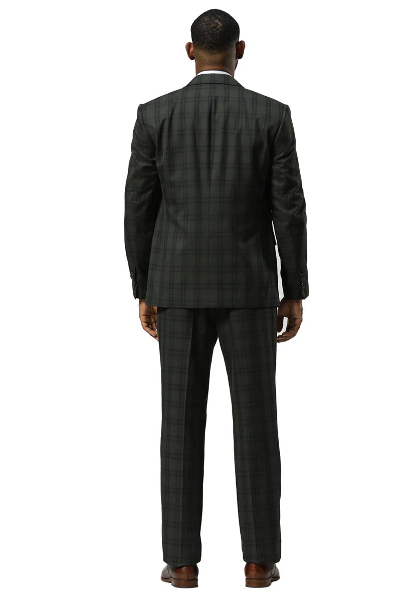 Men's Stacy Adams Modern Fit Vested Suit in Dark Hunter Green Double Windowpane Plaid - Image 5