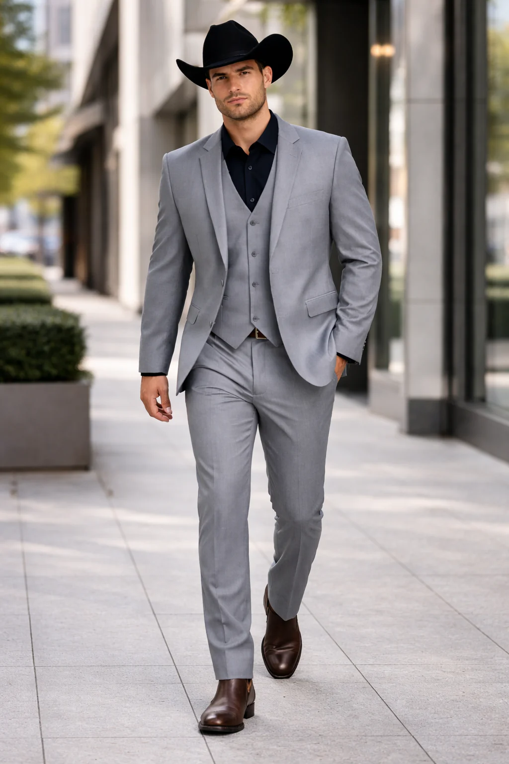 Mens Stacy Adams Suit - Designer Suit - 3 Piece Suit - Vested Suit - Flat Front Pant-Modern Fit Suits Medium Grey Suit - Image 8