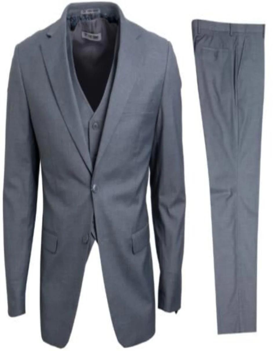 Mens Stacy Adams Suit - Designer Suit - 3 Piece Suit - Vested Suit - Flat Front Pant-Modern Fit Suits Medium Grey Suit - Image 9
