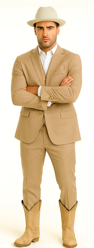 Mens Stacy Adams Suit - Designer Suit - 3 Piece Suit - Vested Suit - Flat Front Pant- Modern Fit Suits Tan Suit - Image 6