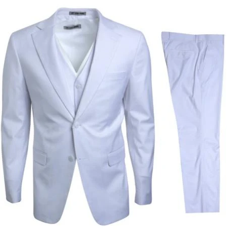 Mens Stacy Adams Suits - Designer Suit - 3 Piece Suit - Vested Suit - Flat Front Pant- Modern Fit White Suit