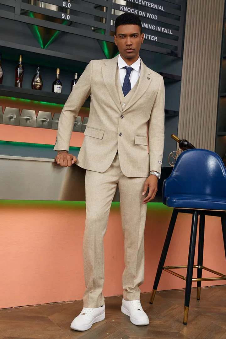 Men's Stacy Adam's Two Button Vested Summer Suit in Light Tan - Image 2