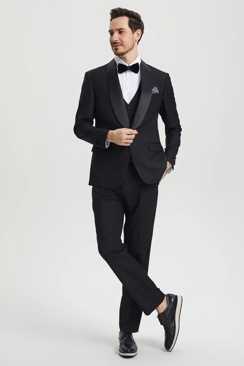 Men's Stacy Adams Vested One Button Shawl Lapel Designer Tuxedo in Black - Image 6