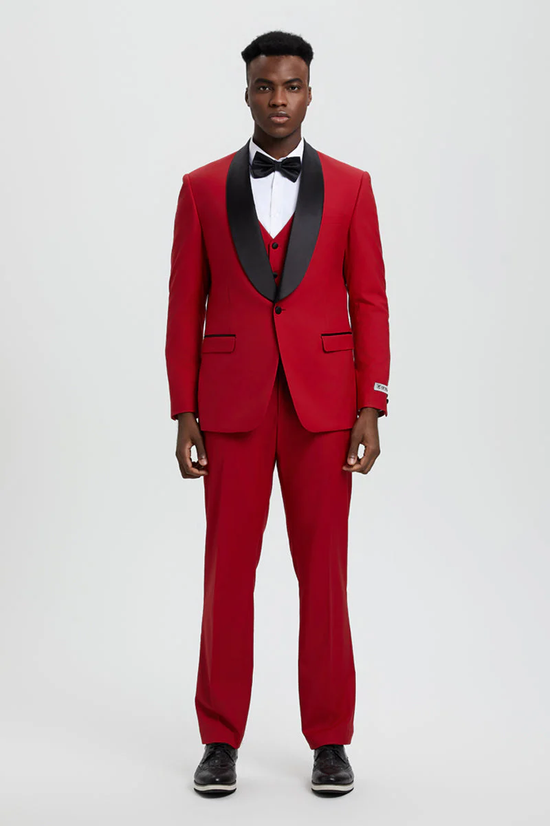 Men's Stacy Adams Vested One Button Shawl Lapel Designer Tuxedo in Red - Image 2