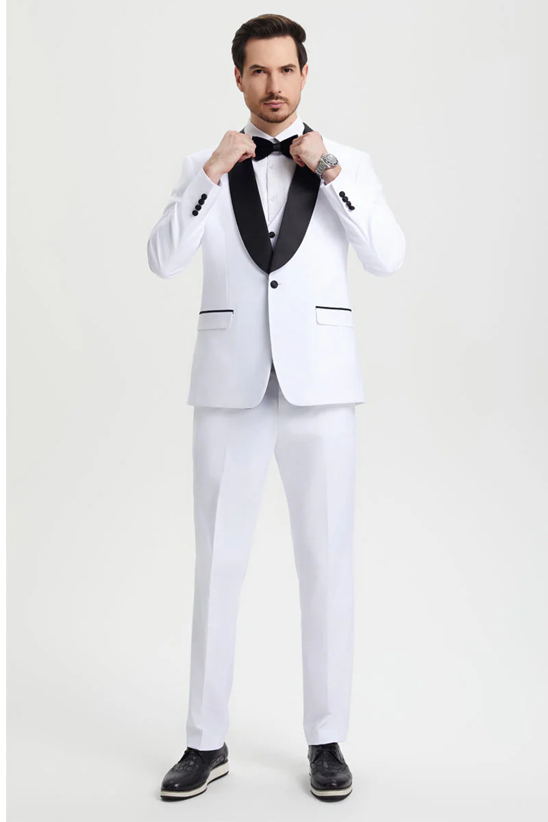 Men's Stacy Adams Vested One Button Shawl Lapel Designer Tuxedo in White - Image 2