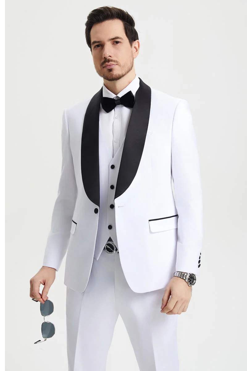 Men's Stacy Adams Vested One Button Shawl Lapel Designer Tuxedo in White - Image 7