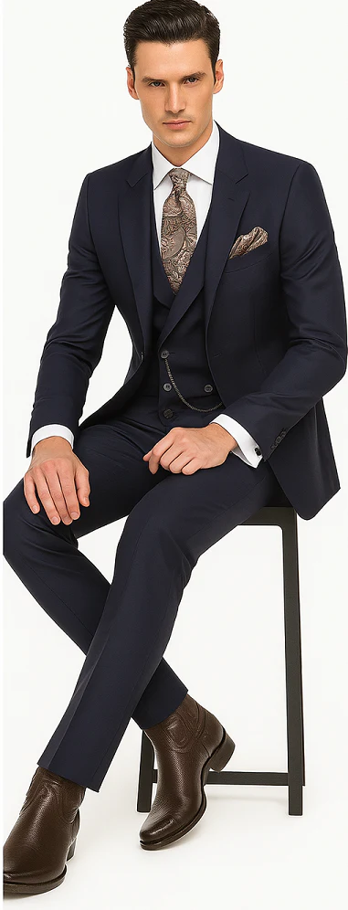 Mens Suit With Double Breasted Vest 100% - Big Peak Lapel Tom Ford Style! - 100% Percent Wool Fabric Suits - Worsted Wool Business Suit - Image 5