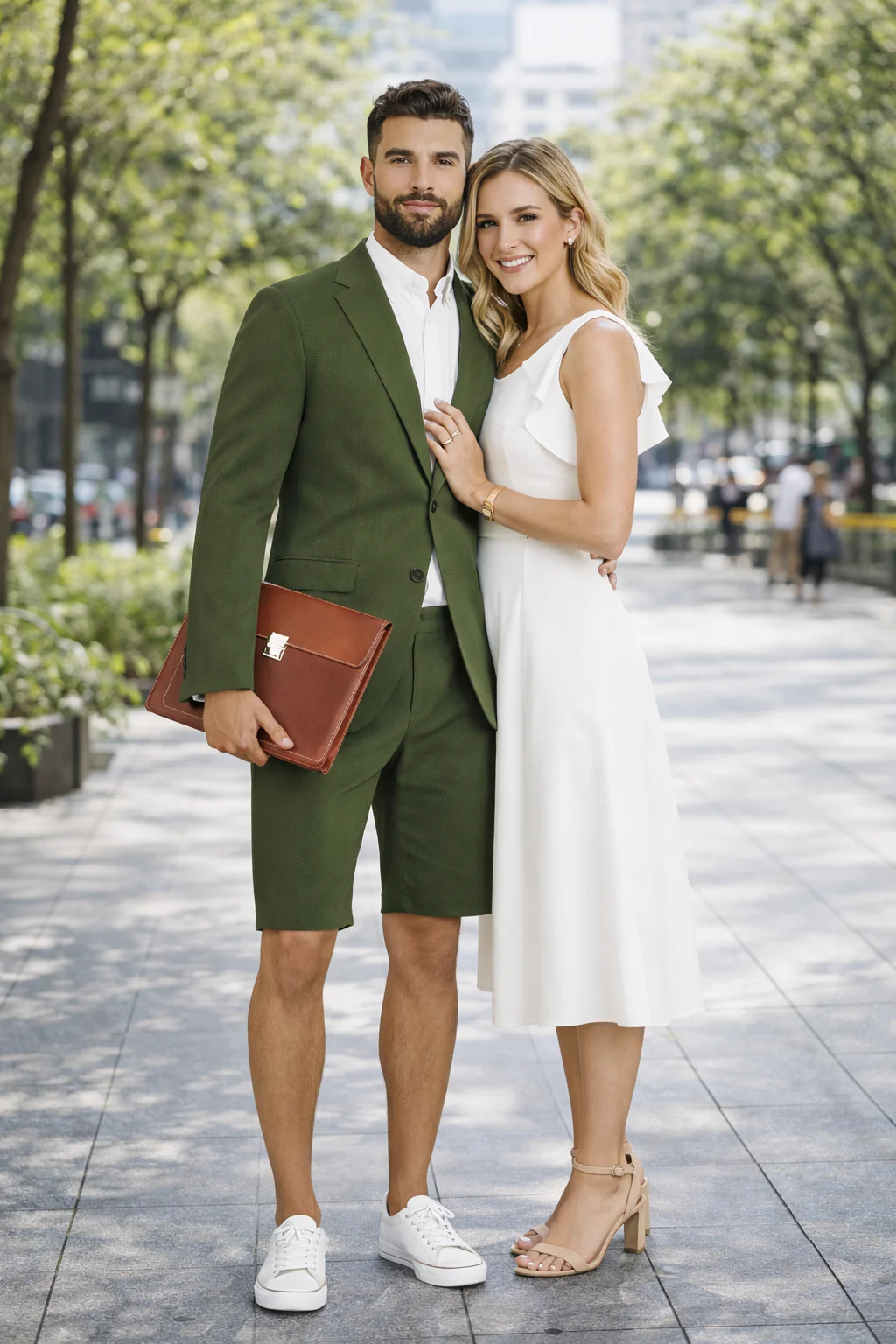 Men's summer business suits with shorts pants set (sport coat Looking) Olive - Image 3
