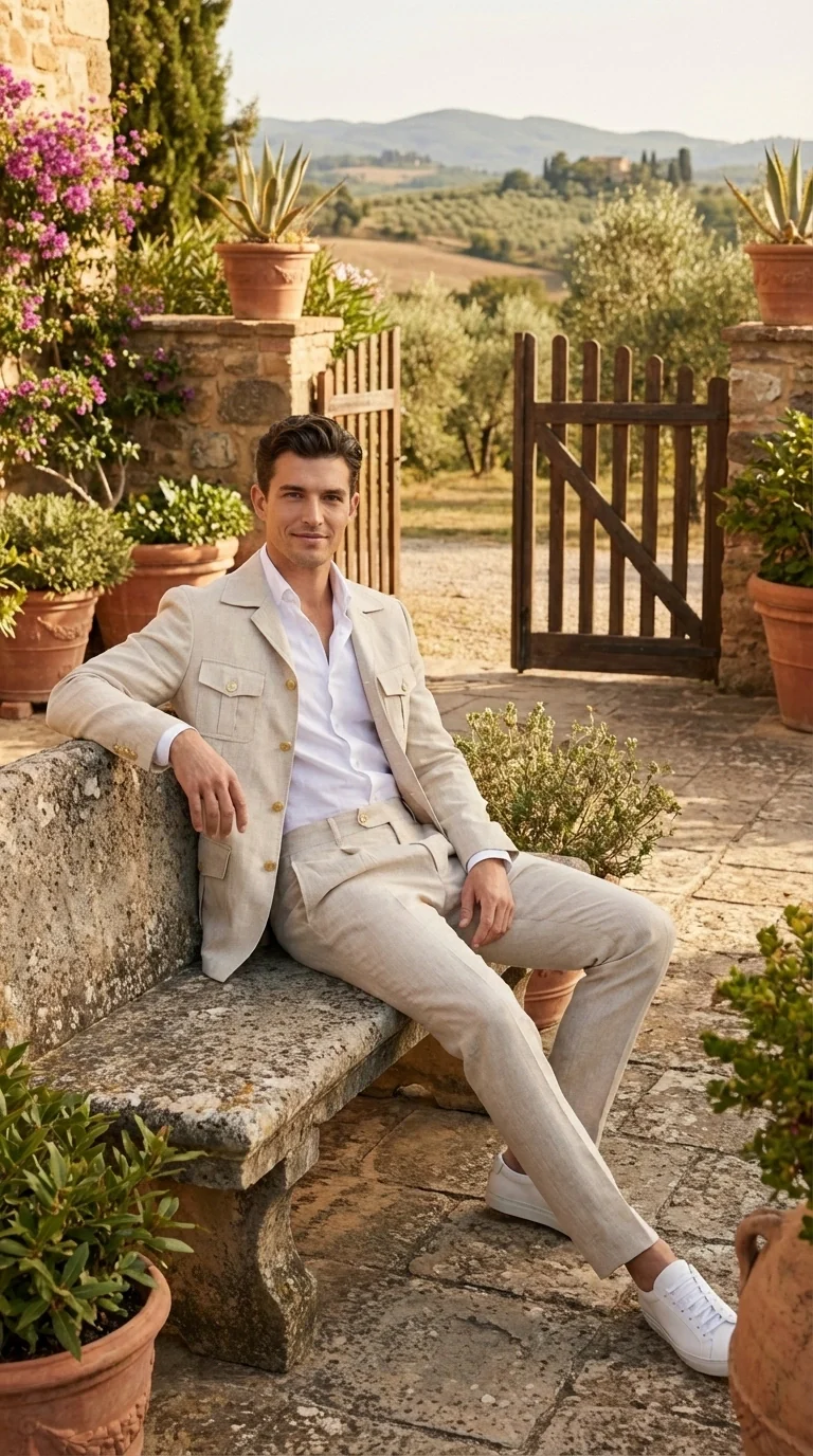 Mens Tan Beige Safari Military Walking Suit Set β Casual Two Piece Outfit Lightweight Summer Blazer and Pants Set Classic Casual Wear - Image 11