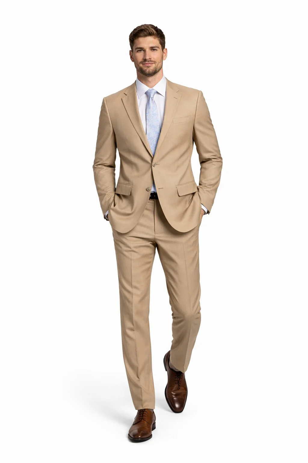 Mens Tan Modern Fit Tiglio Wool Suit – Classic Two-Button Tailored Suit - Image 5