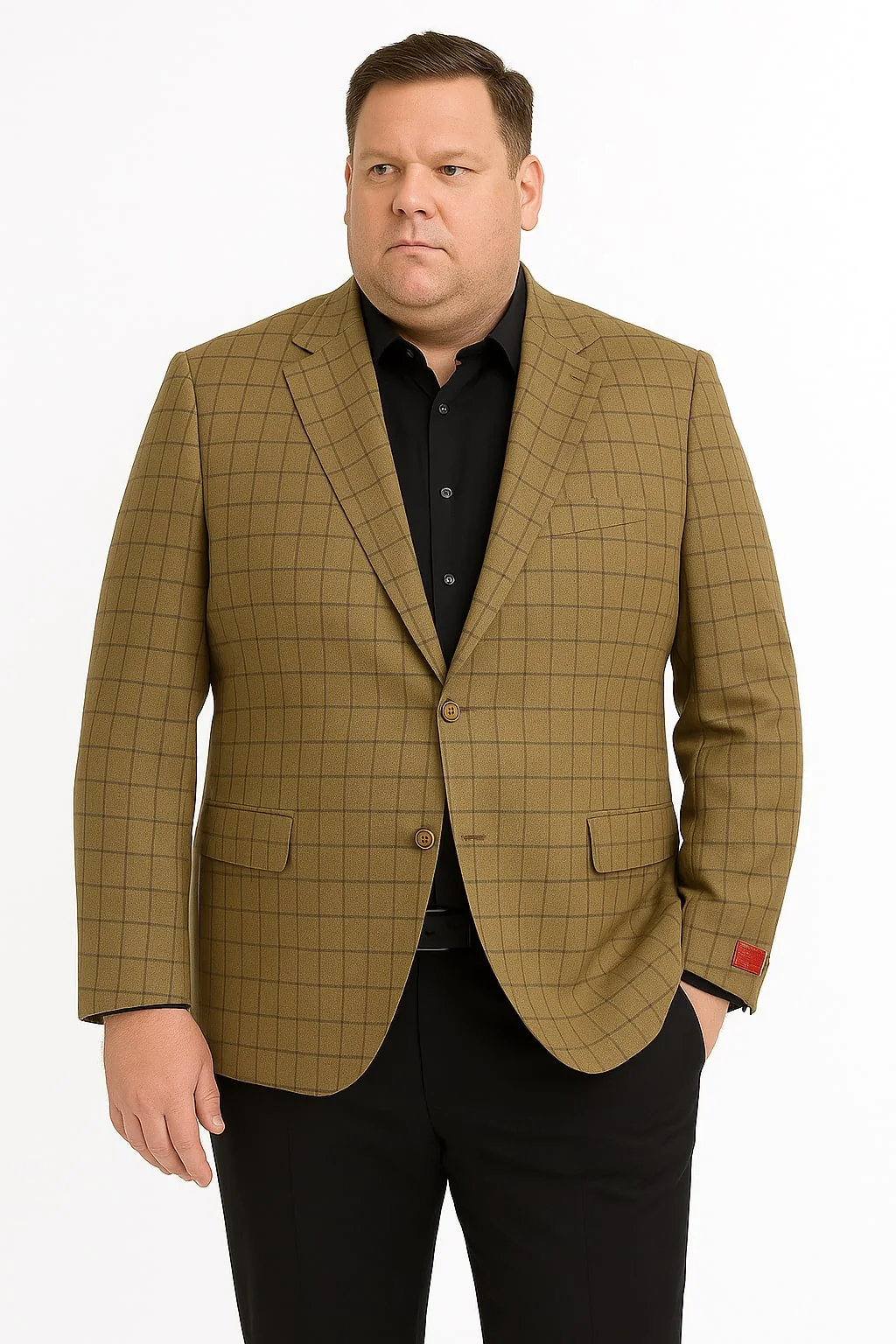 Men's Tan Plaid Blazer – Windowpane Checkered Taupe Colar with Conservative burgunsih Pattern Mix Perfect For Business - Image 3