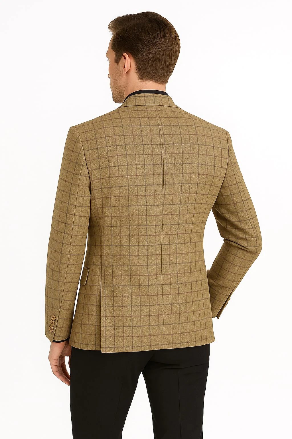 Men's Tan Plaid Blazer – Windowpane Checkered Taupe Colar with Conservative burgunsih Pattern Mix Perfect For Business - Image 5