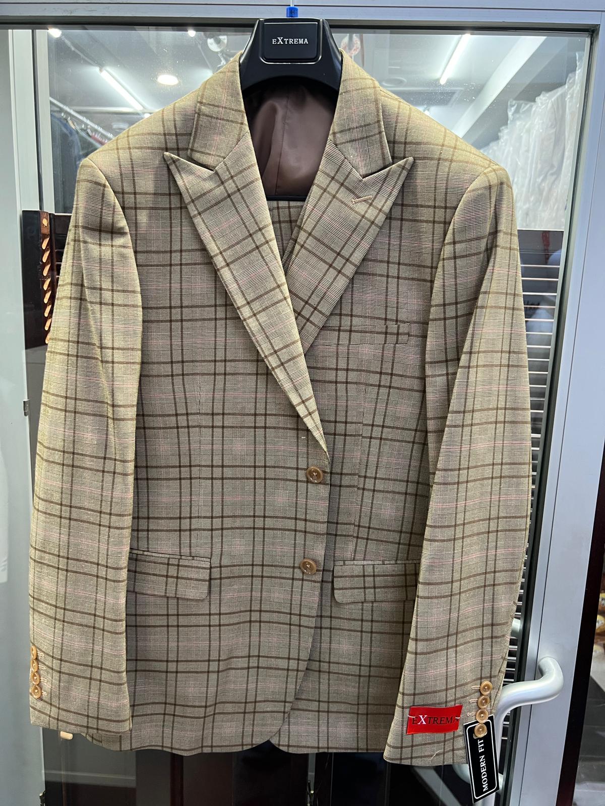 Men's Tan Plaid Blazer – Windowpane Checkered Taupe Colar with Conservative burgunsih Pattern Mix Perfect For Business - Image 6