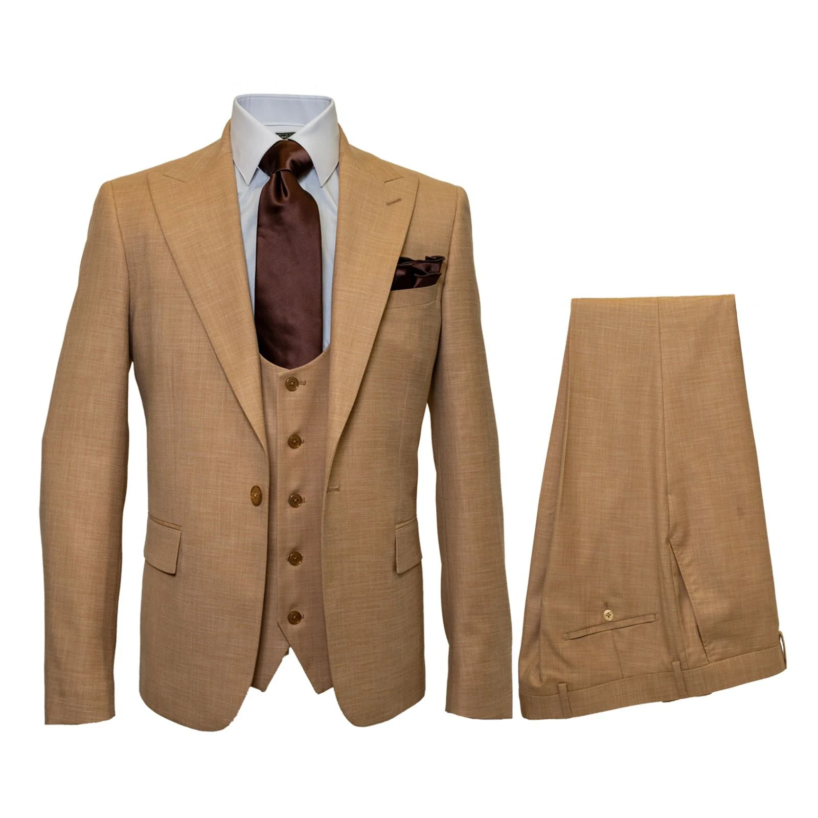 Men's Tan Three-Piece Suit with Vest β Classic Tailored Fit in camel khaki Bronze color By Rossiman - Image 10