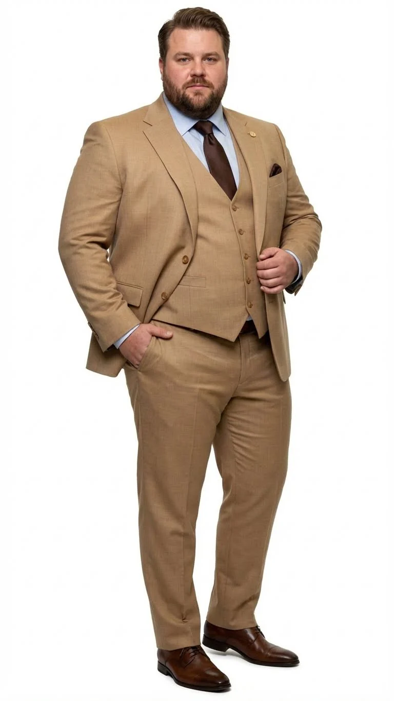 Men's Tan Three-Piece Suit with Vest β Classic Tailored Fit in camel khaki Bronze color By Rossiman - Image 6