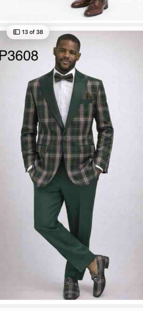 Mens Tartan Green and Brown Blue Plaid Tuxedo Dinner Jacket Set – Checkered Prom Blazer with Dark Green Pants Formal Wedding Party Wear - Image 15