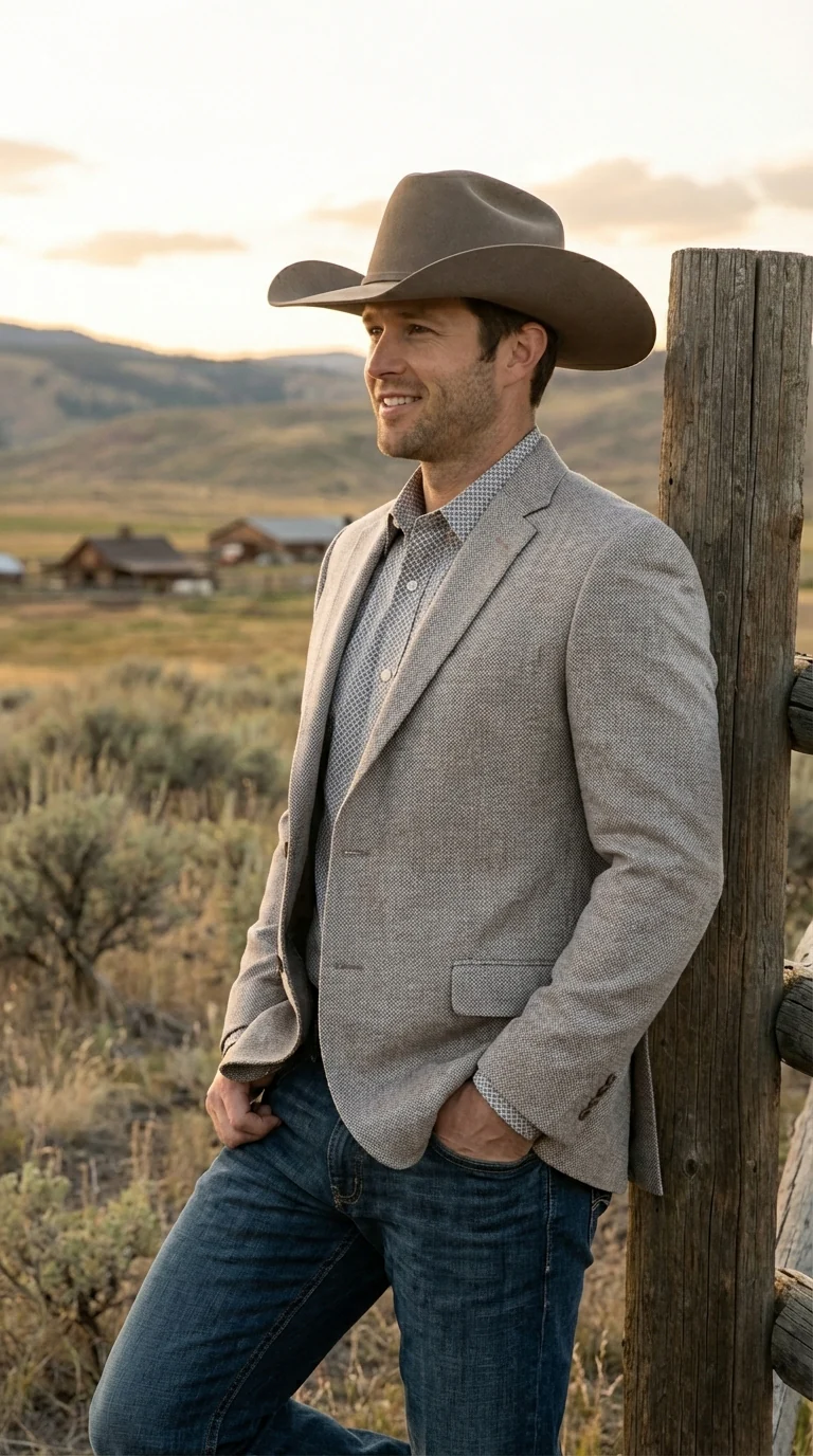 Mens Textured  Light Grey Western Blazer – Cowboy Style Casual Sport Coat for Men Classic Western Jacket - Image 12
