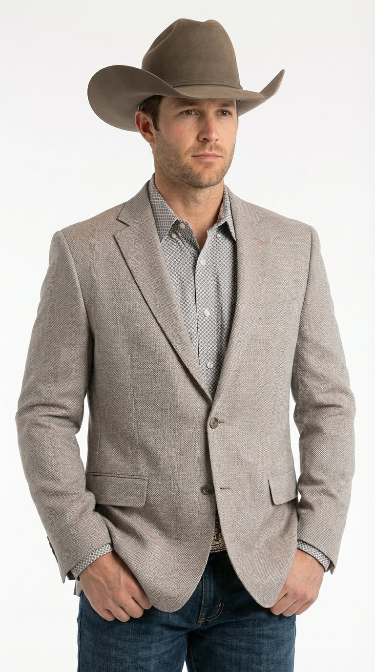 Mens Textured  Light Grey Western Blazer – Cowboy Style Casual Sport Coat for Men Classic Western Jacket - Image 4
