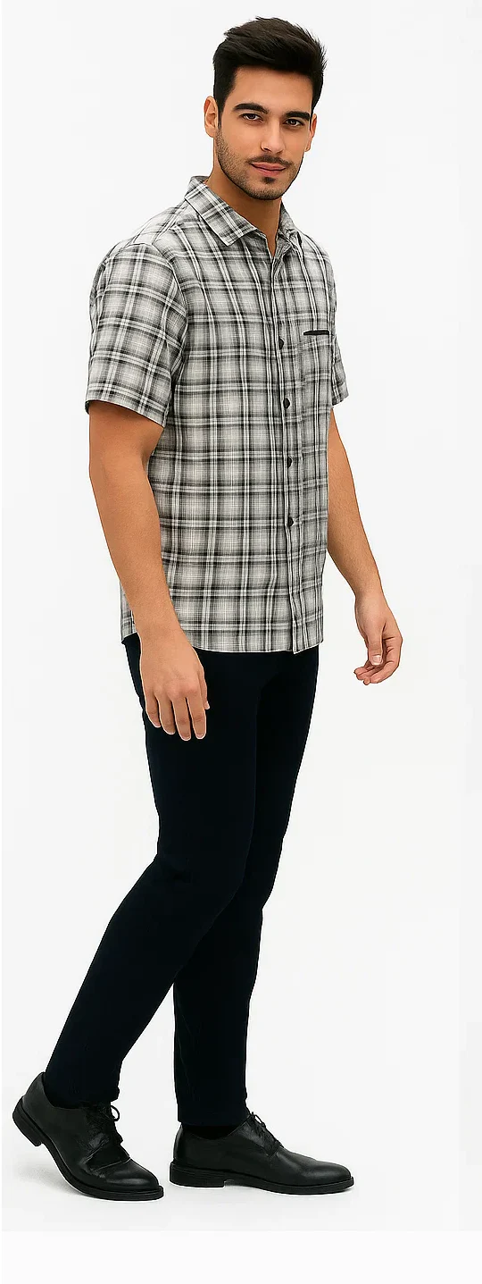 Mens Textured Plaid Walking Suit in black/white by Dreams by Zacchi – 2 Piece Leisure Outfit with Matching Shirt and Pants - $99 - Image 3