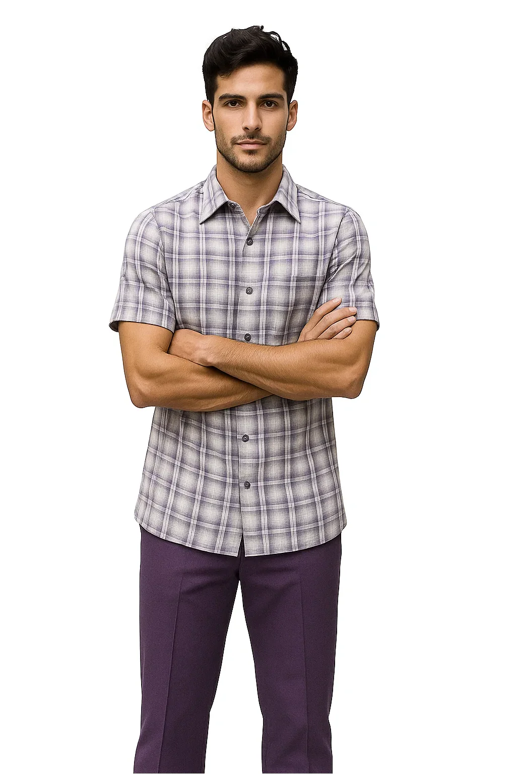 Mens Textured Plaid Walking Suit in Lavender/Off White by Dreams by Zacchi – 2 Piece Leisure Outfit with matching shirt and pant -$99 - Image 2