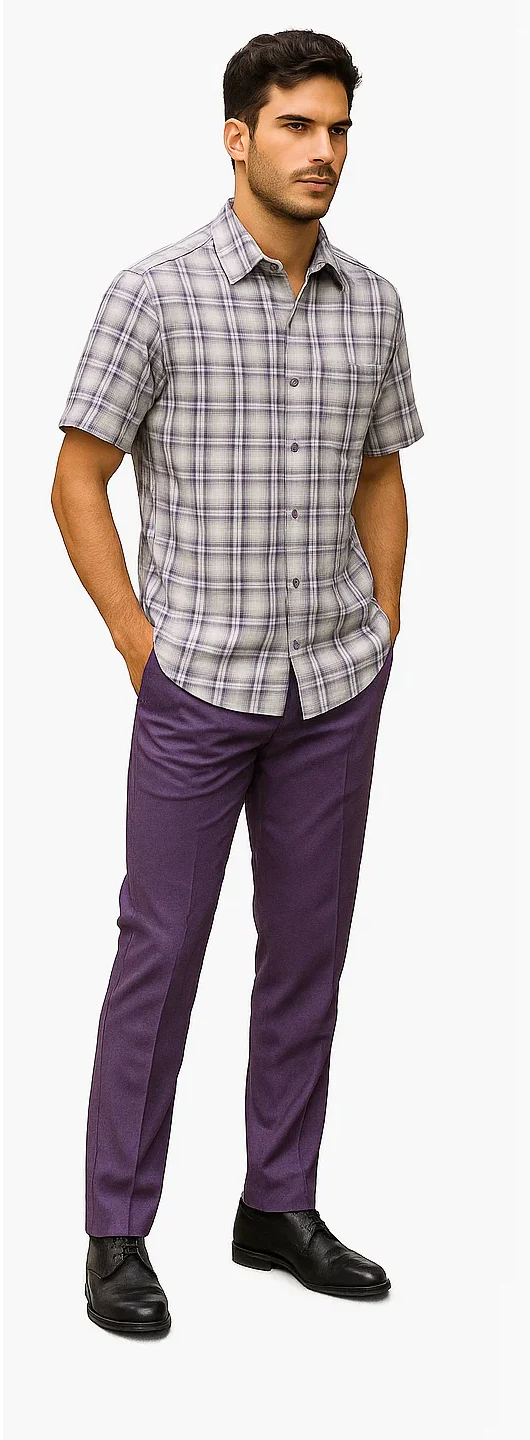 Mens Textured Plaid Walking Suit in Lavender/Off White by Dreams by Zacchi – 2 Piece Leisure Outfit with matching shirt and pant -$99 - Image 3