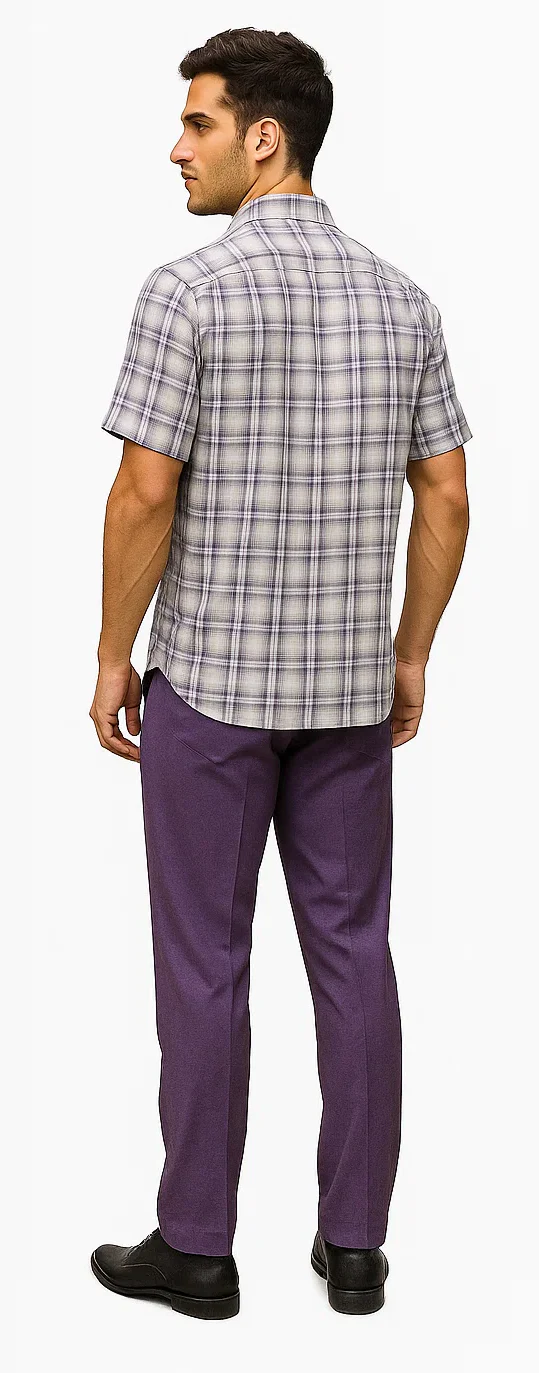 Mens Textured Plaid Walking Suit in Lavender/Off White by Dreams by Zacchi – 2 Piece Leisure Outfit with matching shirt and pant -$99 - Image 4