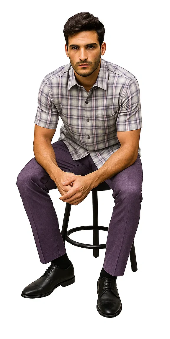 Mens Textured Plaid Walking Suit in Lavender/Off White by Dreams by Zacchi – 2 Piece Leisure Outfit with matching shirt and pant -$99 - Image 6