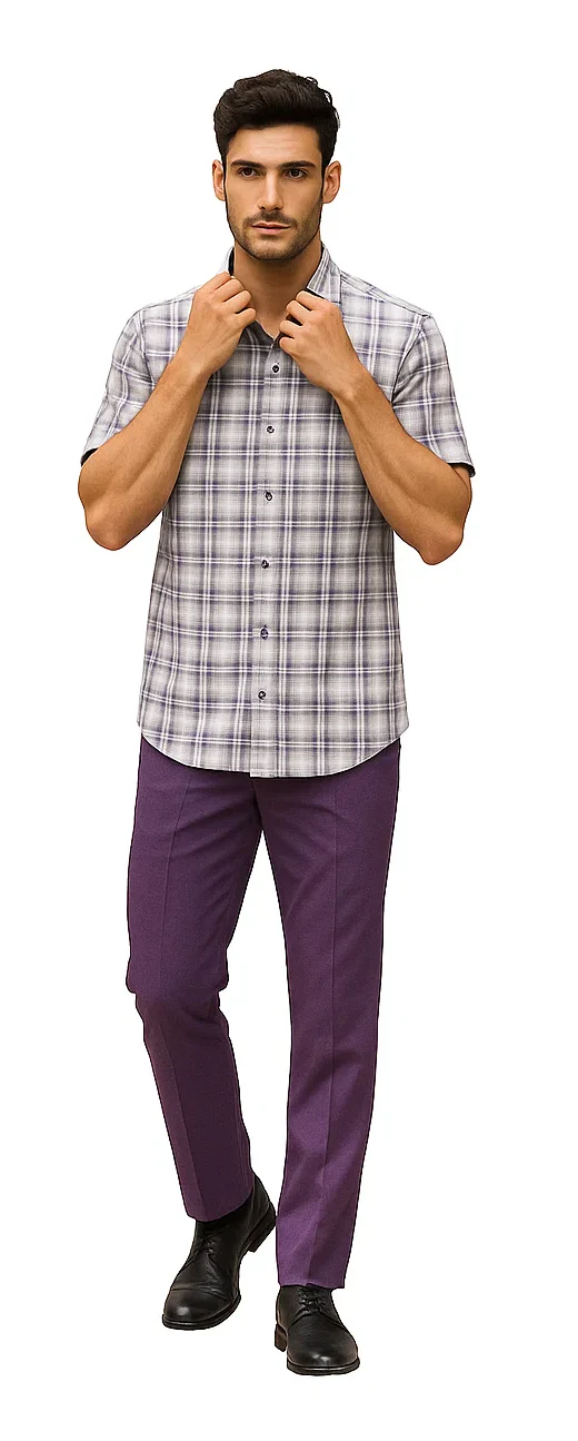 Mens Textured Plaid Walking Suit in Lavender/Off White by Dreams by Zacchi – 2 Piece Leisure Outfit with matching shirt and pant -$99 - Image 7