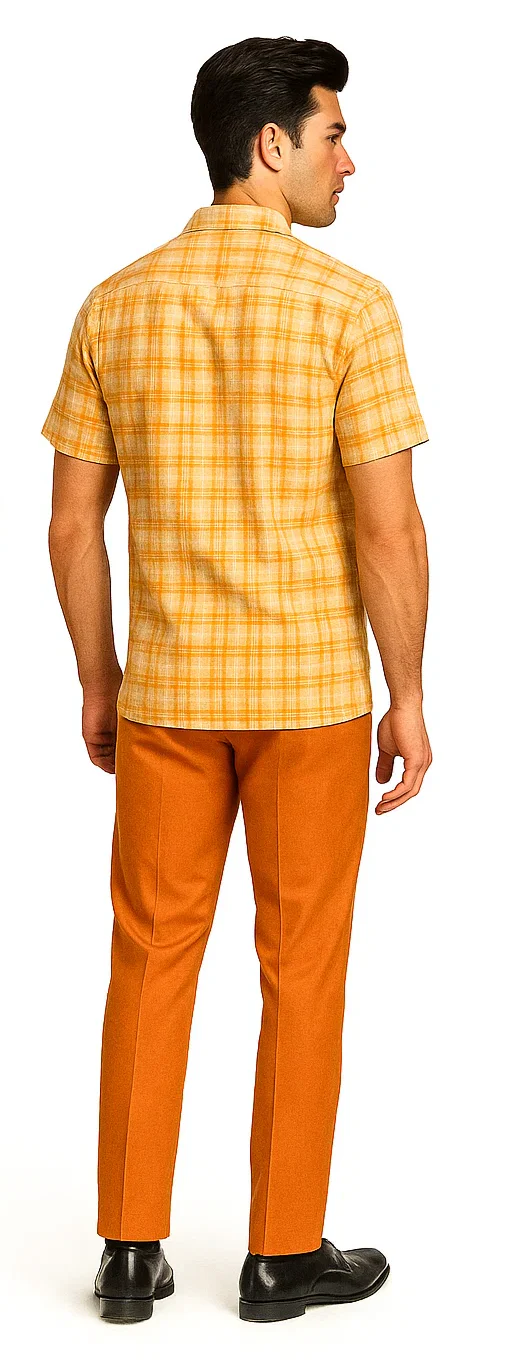 Mens Textured Plaid Walking Suit in Orange/Cream by Dreams by Zacchi β 2 Piece Leisure Outfit with matching shirt and pant -$99 - Image 4