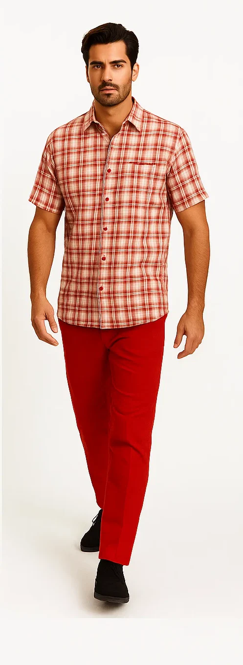 Mens Textured Plaid Walking Suit in Red/Off White by Dreams by Zacchi – 2 Piece Leisure Outfit with matching shirt and pant -$99 - Image 8