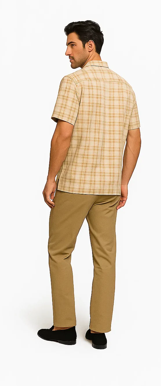 Mens Textured Plaid Walking Suit in tan/cream by Dreams by Zacchi – 2 Piece Leisure Outfit with matching shirt and pant -$99 - Image 4