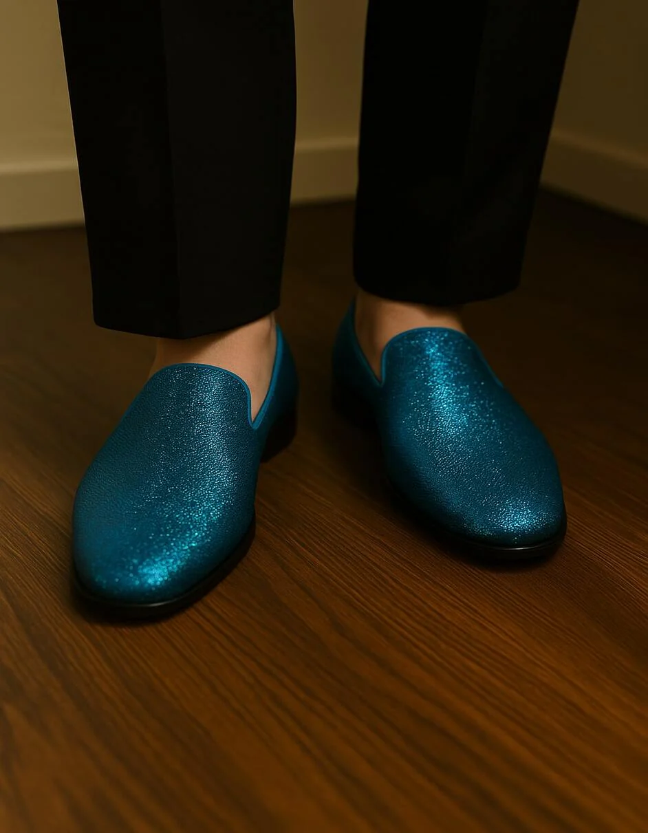 Men's Turquoise Blue Sequin Glitter Loafers – Sparkling Slip-On Party Dress Shoes for Prom, Weddings, and Nightlife - Image 4