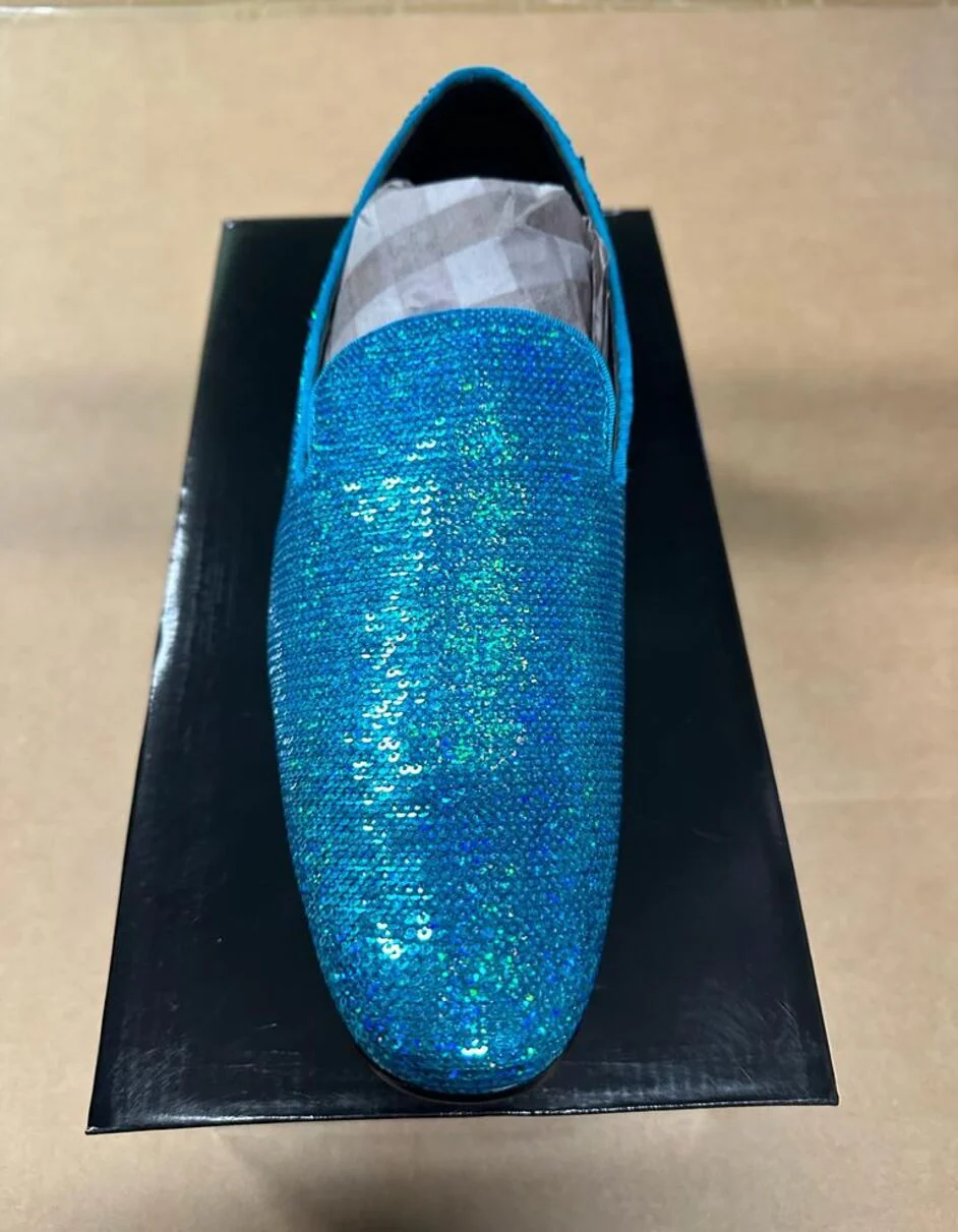 Men's Turquoise Blue Sequin Glitter Loafers – Sparkling Slip-On Party Dress Shoes for Prom, Weddings, and Nightlife - Image 5