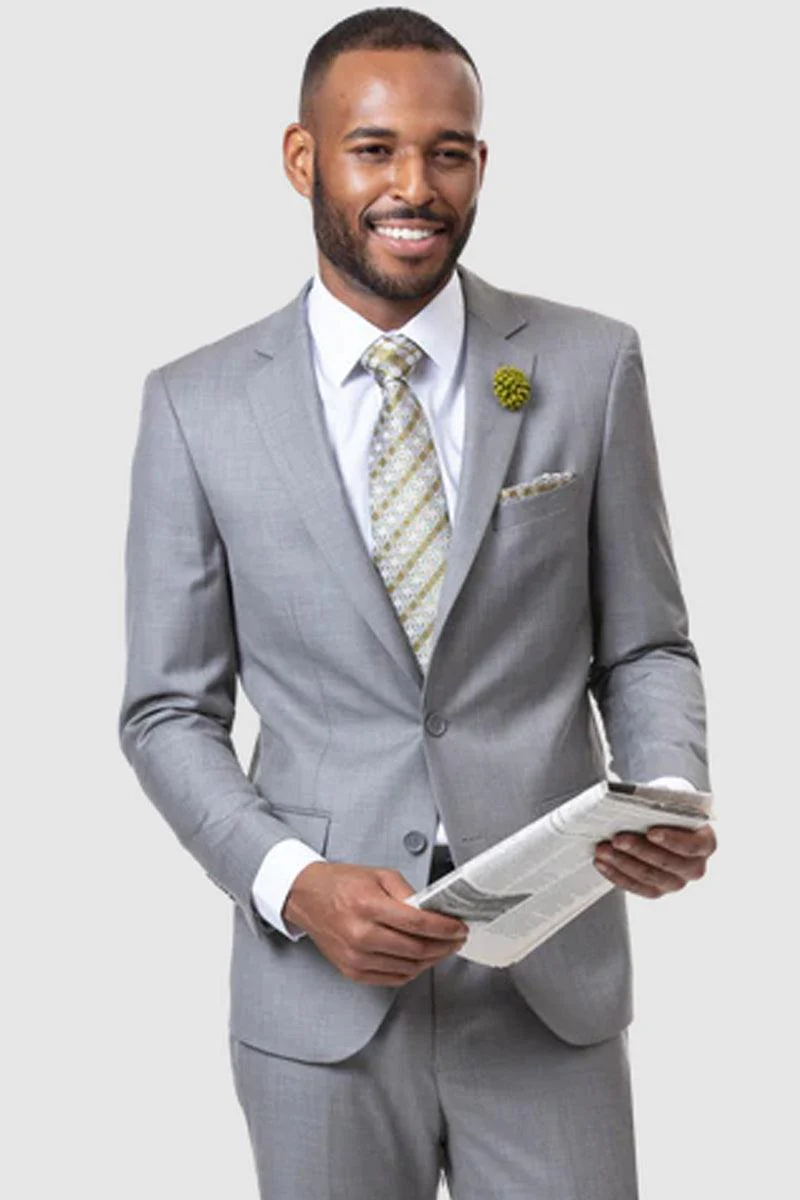 EJ Samuel Sharkskin Light Grey Modern Fit Suit – 2-Button Style