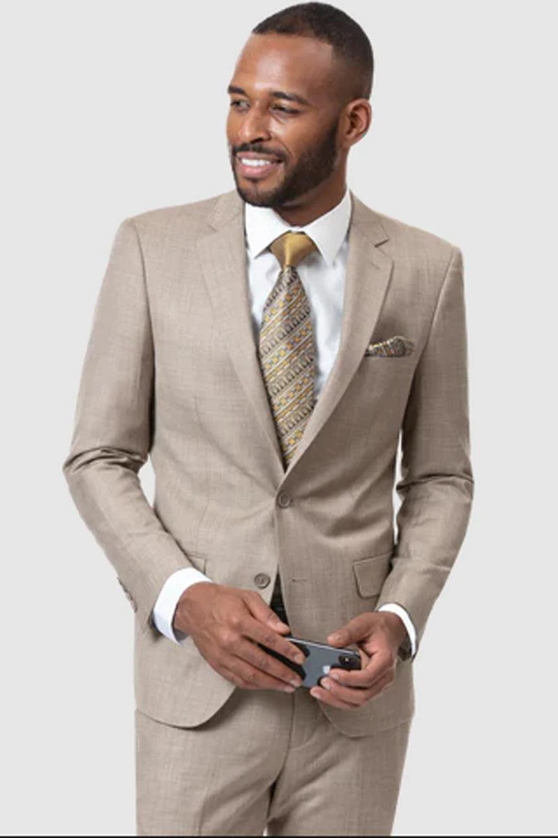 EJ Samuel Taupe Sharkskin Weave Modern Fit 2-Button Suit