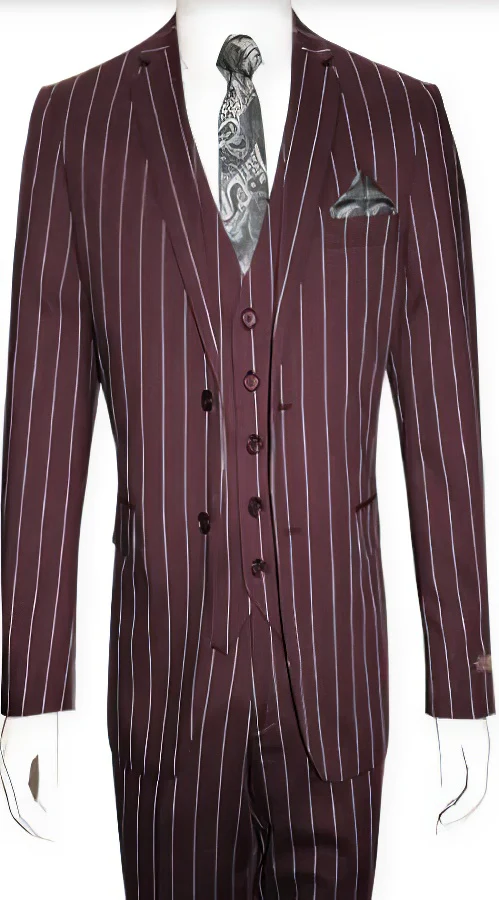 Mens Two Button Notch Lapel Burgundy Suit - Image 8