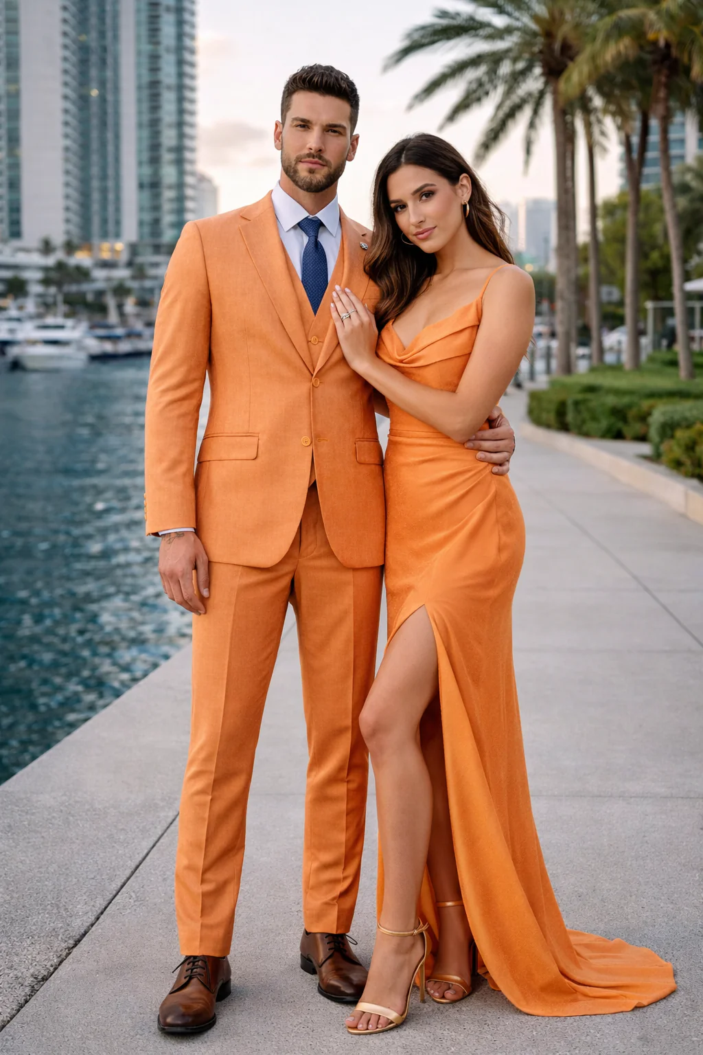 Mens Two Button Notch Lapel Fancy Vested Suit in Orange - Image 4