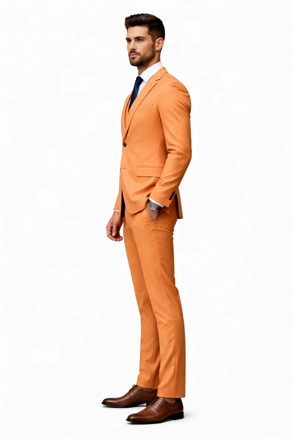Mens Two Button Notch Lapel Fancy Vested Suit in Orange - Image 7