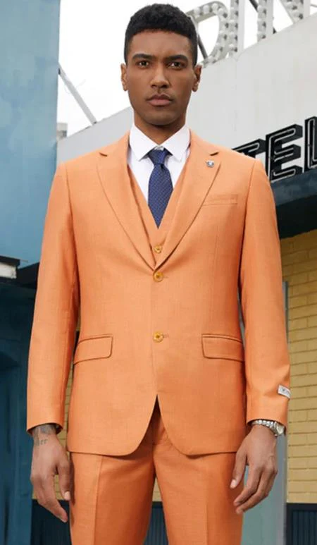 Mens Two Button Notch Lapel Fancy Vested Suit in Orange - Image 8