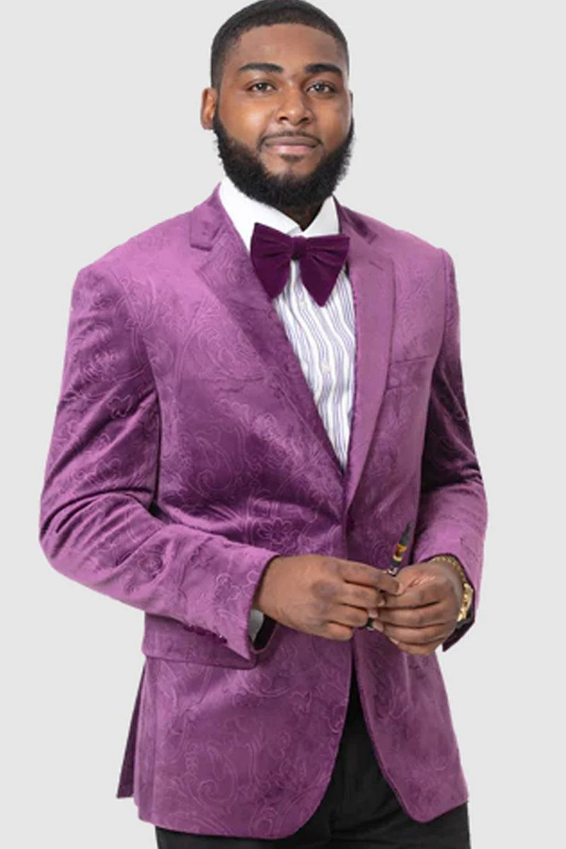EJ Samuel Men's Paisley Velvet Blazer in Lavender