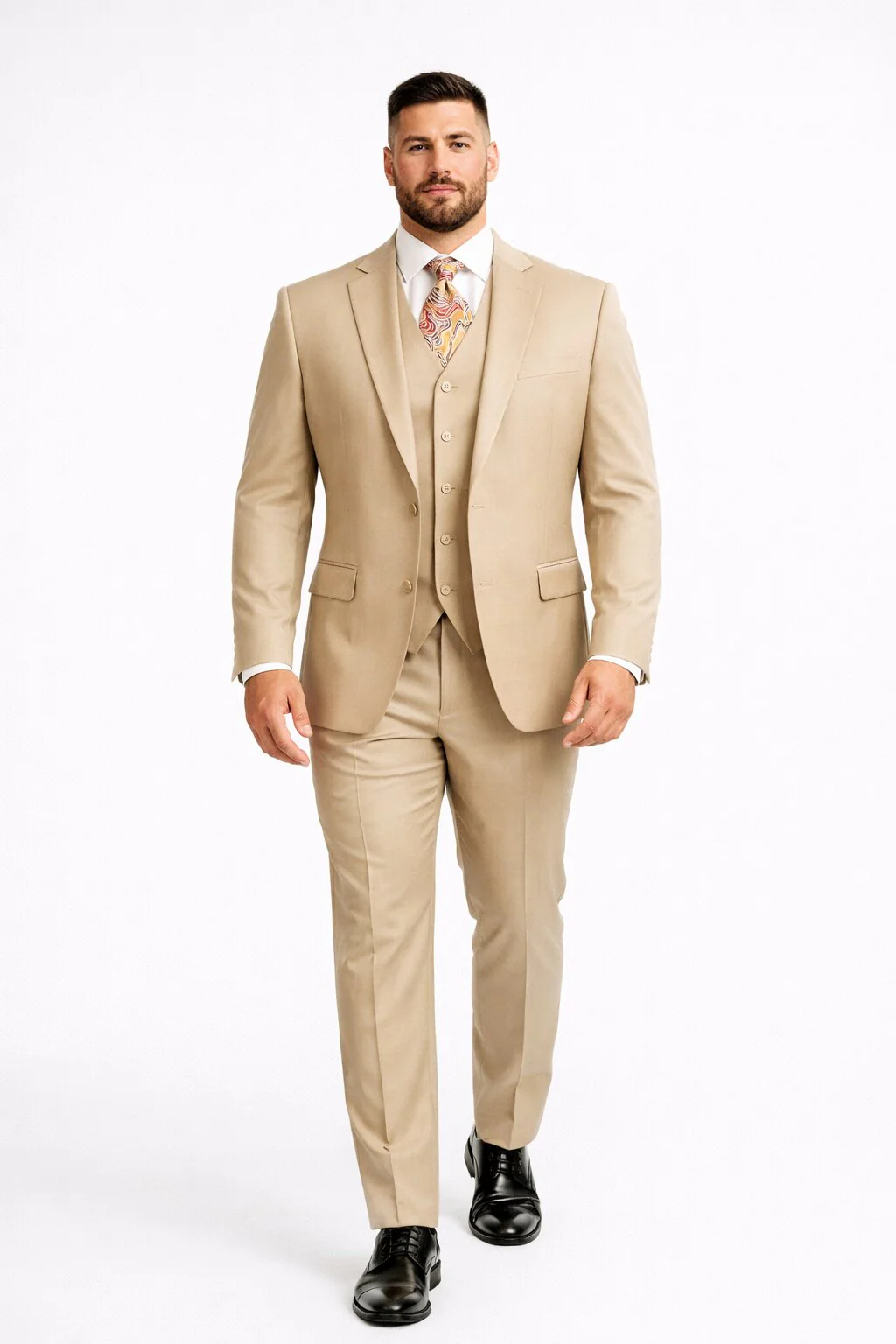 Apollo King "Classic Fit Men's Vested Suit with Two Button Pleated Pant in Tan" - Image 8